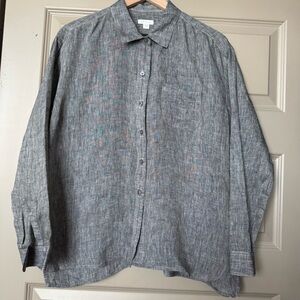 J. Jill Love Linen 100% Linen Button Down Shirt Beachy Boho Lagenlook, Grey, MP